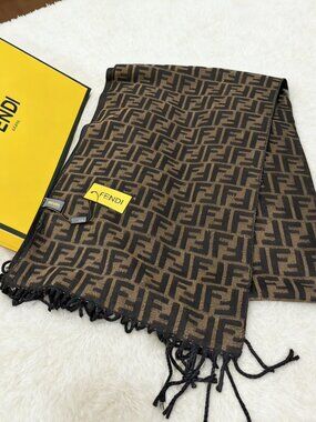 FENDI FF Monogram Jacquard Wool-Cashmere Scarf